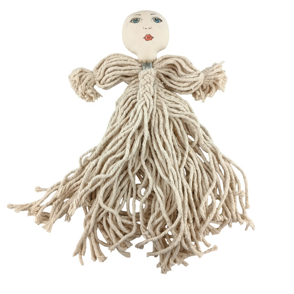 Vintage Mop Head Yarn Rope Doll Hand-Painted Face – Primitive Folk Art Décor - Picture 1 of 11